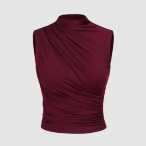 Dark Maroon Pleated Satin Top