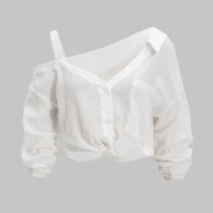 Textured V-Neck Long Sleeve Blouse